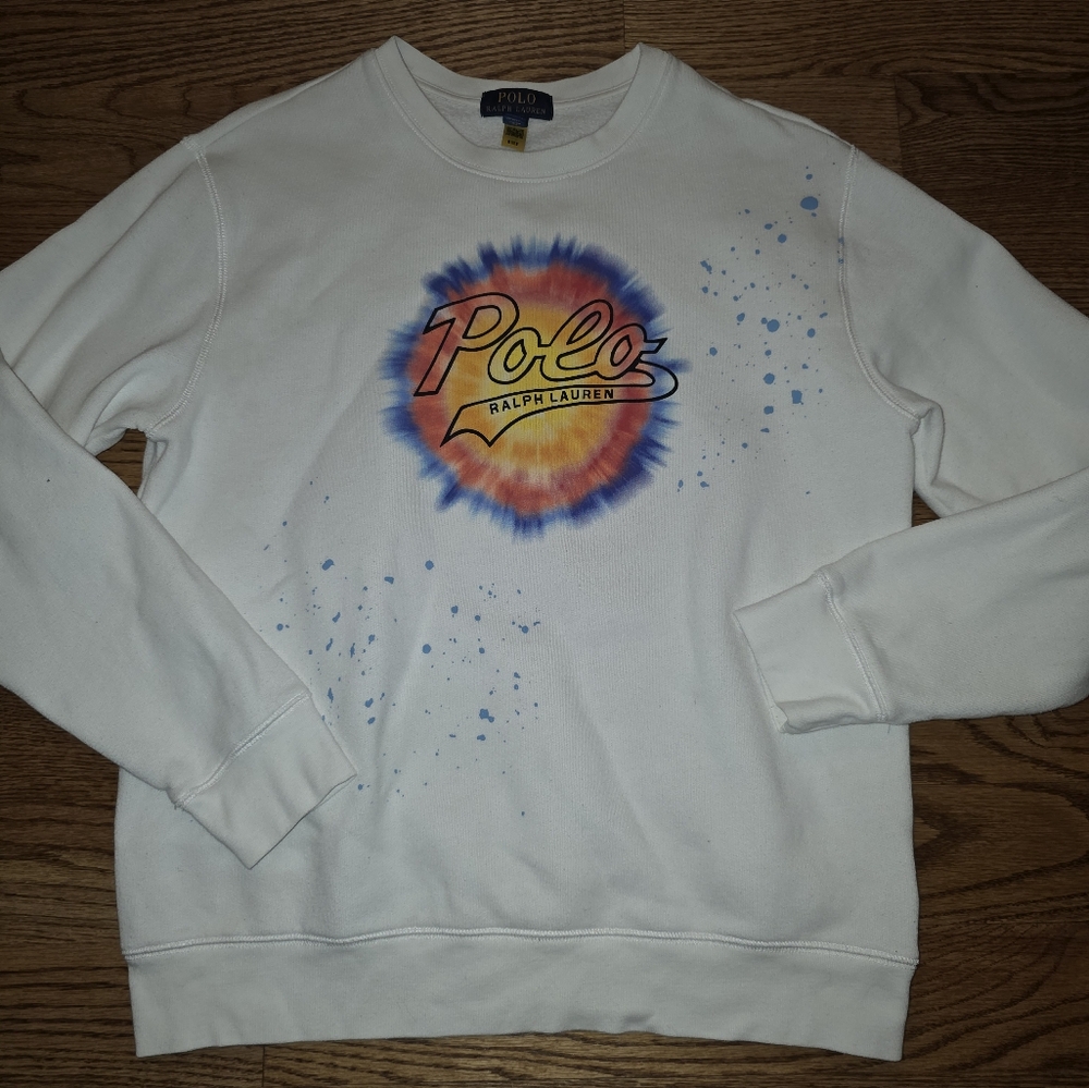 Polo by Ralph Lauren White Tie-Dye Logo Boys Sweatshirt XL 18-20